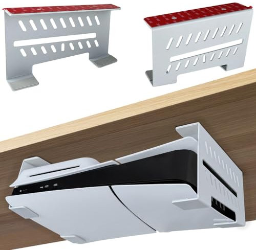 Chanvoo Aluminum Under Desk Mount for PS5 Slim/PS5 - No Drill (White)