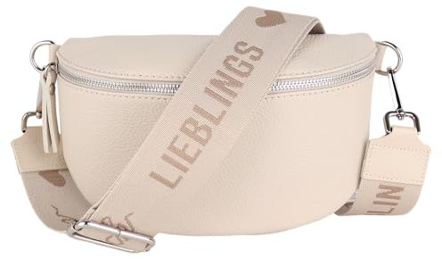 MIRROSI® Bauchtasche Damen, Echtleder, Made in Italy, Umhängetasche, Brusttasche, Crossbody Bag (1 Tasche & 2 Gurte) (Beige (Liebling Beige), Kleine Tasche (22x13x6cm))