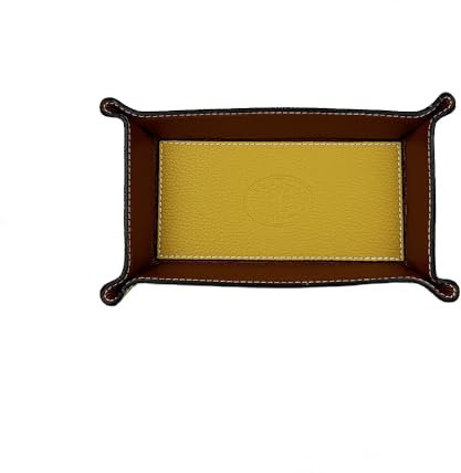 FrasiBags Vaciabolsillos de Piel Made in Italy, Bandeja de Valet Porta Objetos de Piel, Organizador de Escritorio Rectangular Medio (Mostaza/Marrón)