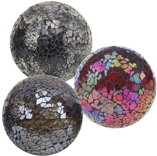 Quancru 3 Stück 8.5cm Mosaik Glaskugel Spiegel Glas Sphere Orbs DIY Schüssel Tischdekoration Festival Hochzeit Party Fotografie Ornamente - Mix Farbe