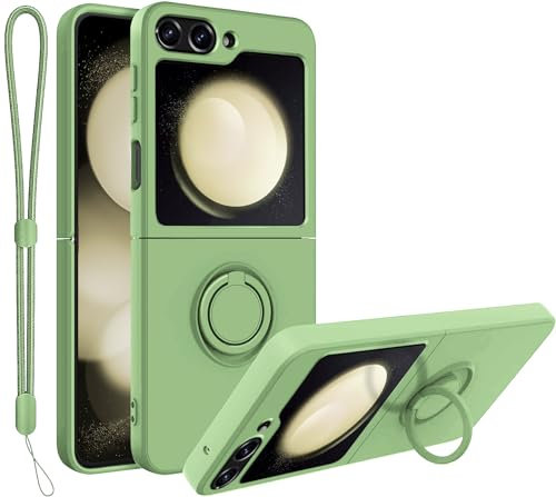 Hülle für Samsung Galaxy Z Flip 7 FE mit Band, Slim Silikon Handyhülle, für Samsung Flip 6 Hülle mit 360 Grad Ring Ständer Handschlaufe Handykette Silikon Schutzhülle Case Galaxy Flip 7 FE Hülle