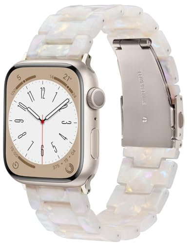 V.R.HOPE Correa de reloj de resina compatible con Apple Watch, hebillas de metal de carey para mujer, 38 mm, 40 mm, 41 mm, 42 mm, 44 mm, 45 mm, 38mm/40mm/41mm