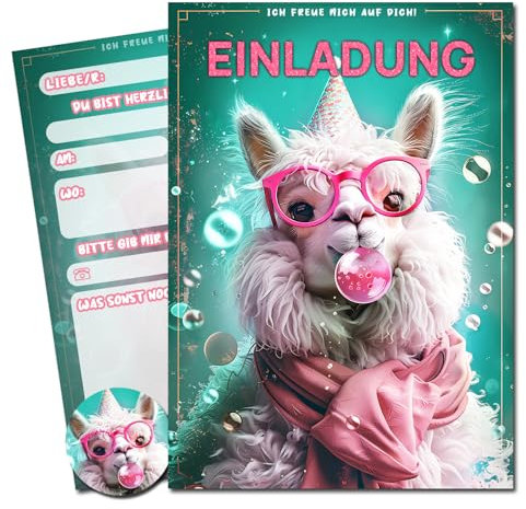 Vielucks® 15 x Filmgenre Einladungskarten - DIN A6 - Original - mit Aufkleber,Einladungskarten Kindergeburtstag Mädchen Junge,Geburtstagseinladungen,Party deko,Einladung Einschulung (LamaⅢ)