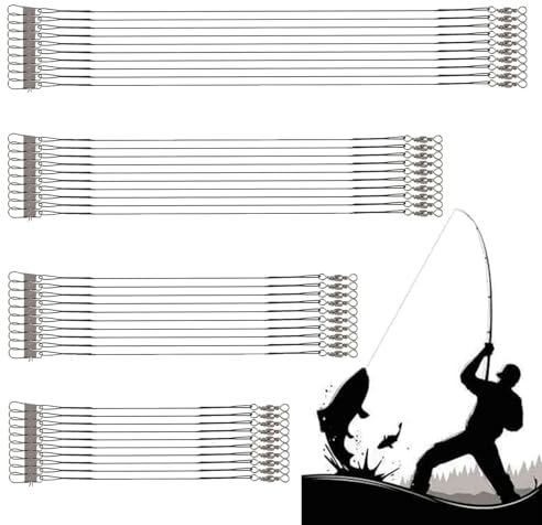 40 Pezzi Leader In Filo Acciaio, Lenza da Pesca in Acciaio Inossidabile con Girelle a Scatto, 15cm/20cm/25cm/30cm, per Acqua Dolce e Salata
