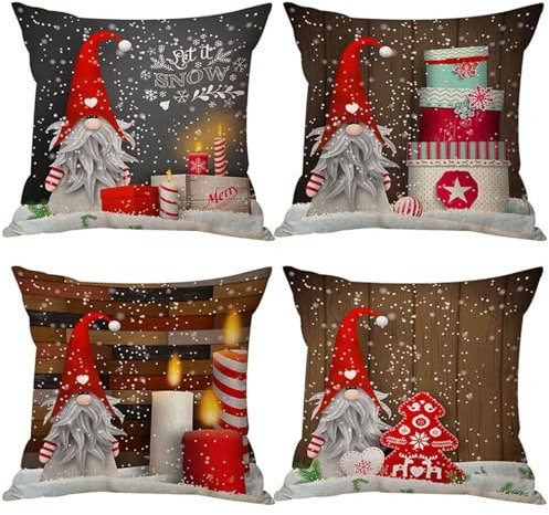 Figarge Weihnachtskissen Kissenbezug Weihnachten Kissen Weihnachtskissenbezug Dekokissen Kissenbezüge Sofakissen für Wohnzimmer Schlafzimmer 4 Stück Xmas Deko 45 x 45cm (Grau)