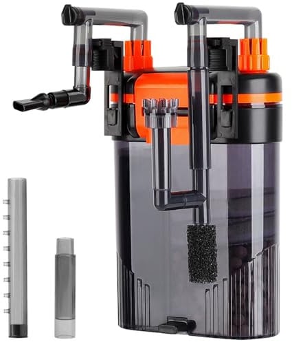 hygger Hang On Aquarium Filter, 380L/H 6W Hang On Back Filter,Quiet Canister Fish Tank Filter with Duckbill Nozzle Shower Pipe Outlet, Adjustable Water Flow Aquarium Filter External for 40-75L Tank