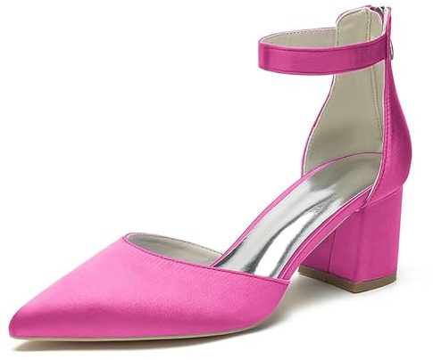 DAYOBOB Frauen-Hochzeitsschuhe für Braut mit Reißverschluss, Hochheels, Spitze Zehen & Satin - Braut-Pumps, Sandalen für Gala, Prom & Hochzeitsfest