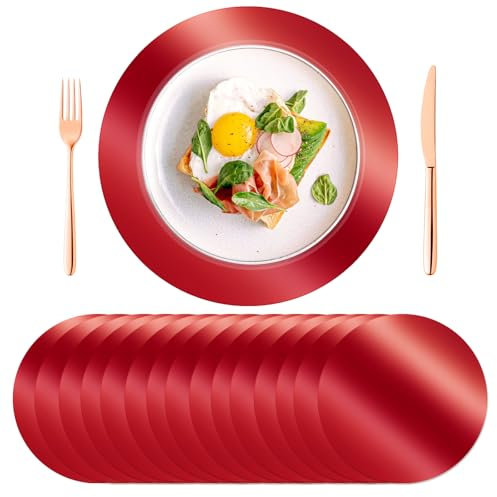 KesaPlan 100 Stück runde rote Platzsets, 33 cm, Einweg-Papier-Tischsets für Esstisch, verspiegelt, rot, Platzset für Weihnachten, Erntedankfest, Küche, Bankett, Tisch, Hochzeit, Dinner-Party, 100