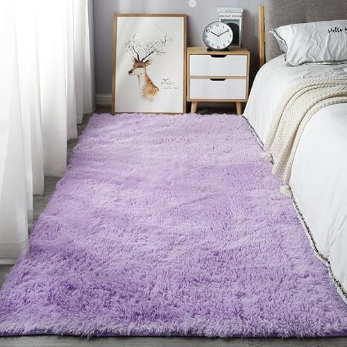 Homesally Shaggy Hochflor Teppich Flauschig rutschfest Waschbar Moderne Deko Teppich für Schlafzimmer, Wohnzimmer,Lila,50cm×80cm