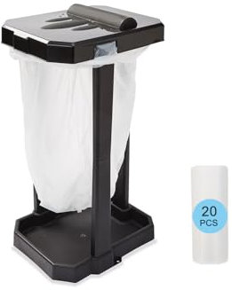 Poubelle pliable avec pieds renforcés et 20 sacs – Portable et durable pour intérieur/extérieur, camping, camping-car, pique-nique, facile à assembler, transporter, stocker, comprend des piquets de