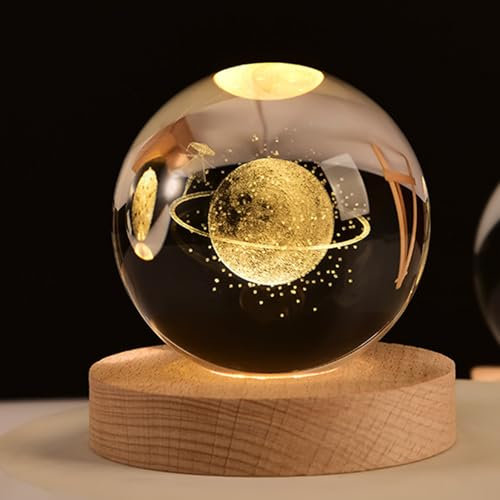 YuchiFa Esfera Happyhaves, Esfera de iluminación Happyhaves, Esferas de estrellas relajantes Happyhaves La galaxia, Saturno y la Luna, Sistema solar 3D Bola de cristal Luz nocturna (#1,6cm/2.4in)