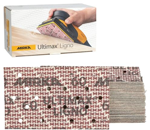 Mirka Schleifpapier Ultimax Ligno 81x133mm P60 Multifit Klett 50er Pack | Multifit-Lochung für optimale Staubabsaugung Klettverschluss für schnellen Wechsel ideal für Exzenterschleifer Holzschliff