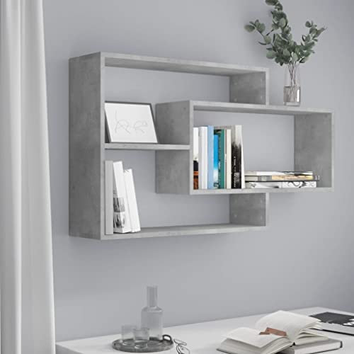 Myheimly andregale Bücherregale Hängeregale Wandregal Bücherregal Regale mit 3 offenen Fächern Schweberegale 104x20x58,5cm Holzwerkstoff Betongrau
