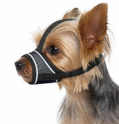 Comfortable Breathable Mesh Dog Muzzle with Headband, Adjustable Design Dog Muzzle for Preventing Biting, Barking, Licking and Chewing (Black, S)