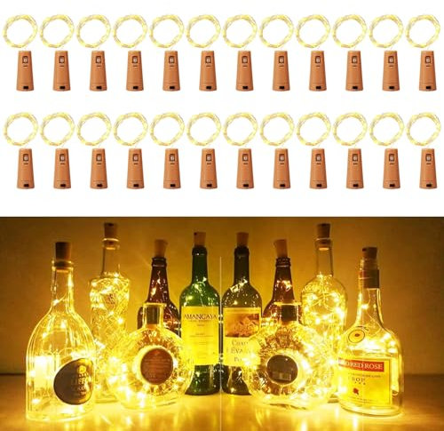 Bottle Lights 22pcs, 2m 20 LED Cork Lights for Wine Bottles, Copper Wire Light for Bottle for Birthday, Wedding, Christmas DIY Indoor/Outdoor Table Decoration (Warm White)