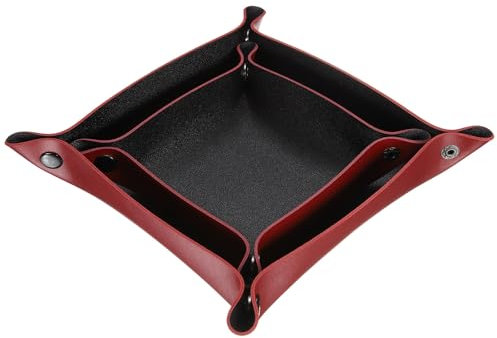 sourcing map 2 bandejas de cuero sintético unisex plegables pequeñas para guardar llaves, billeteras, relojes, joyas, dados, color negro y rojo