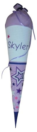 pinkeSterne Handmade ☆ Schultüte Sterne Stars Lila Schultütenkissen Schultütenset Schulanfang Zeugnismappe Einschulungsoutfit 70 80 90 100