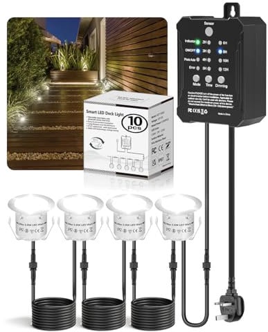 Lot de 10 Dimmable Spot LED Encastrable Extérieur avec Minuterie et Capteur Photoélectrique, Basse Tension Spot Terrasse Exterieur Encastrable, IP67 Étanche LED Encastrables Terrasse (Blanc Froid)