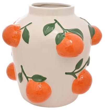 Hestia Orange Vase mit geprägten Orangen – Keramikvase im mediterranen Stil für frische oder künstliche Blumen, skurrile Frühlings- und Sommerdekoration – H 23 cm x B 20 cm