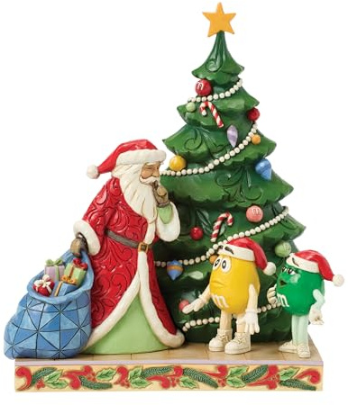 Enesco M&M's by Jim Shore Weihnachtsmann mit grünen und gelben Figuren von Weihnachtsbaum-Figur, 21,6 cm, Mehrfarbig