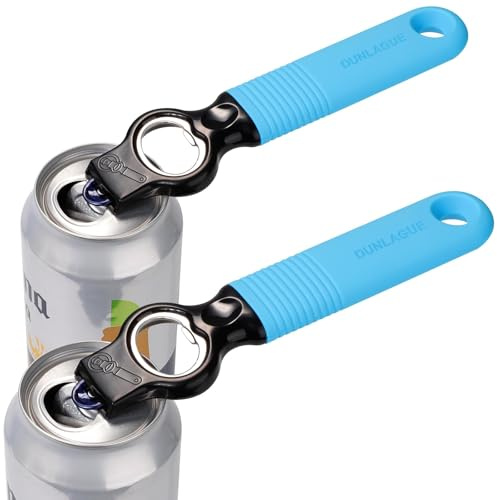 DUNLAGUE 2-Pack Soda Can Opener and Beer Bottle Opener Bartender with Good Grip Silicone Handle, Pop Top Can Tab Opener for Long Nails, Bottle Opener for Arthritic Hand and Seniors, Gemstone Blue