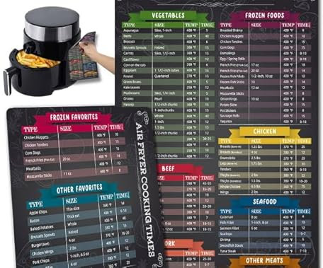 2 Stück Airfryer Zubehör, magnetischer Airfryer Guide mit Temperatur, Dauer & Menge, Heißluftfritteuse Zubehör - Air Fryer Rezeptbuch für Heissluftfritteuse Liste mit 86 Lebensmitteln in 9 Kategorien