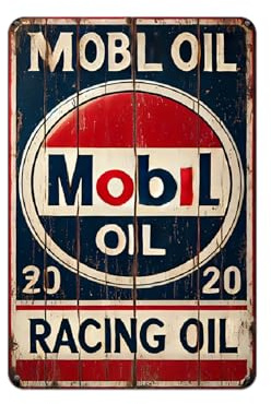 Anceky Mobil Oil Racing Blechschild – Vintage-Tankstelle, Auto, Metall-Wanddekoration für Garage, Männerhöhle, Bar, 20,3 x 30,5 cm