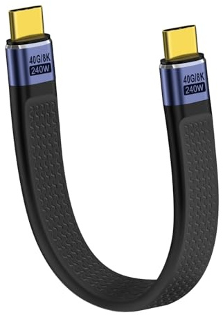 YINGAYOU Short Flat USB C Cable 40Gbps High Speed Short USB C Thunderbolt 4 Cable 240W 48V 5A Support Audio & Video 8K@60Hz, for Phones, Laptops, PC (Straight, 13 cm)