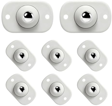 Ztolbriy 8 Stück Selbstklebende Mini-Möbelrollen – 360° Schwenkbare Kugelrollen für Küchengeräte | Bis 18kg Traglast | Weiße Universalrollen für Möbel & Haushalt