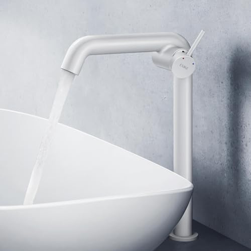 EMKE Waschtischarmatur Weiß Matt, Wasserhahn Bad mit Luftsprudler, Badarmatur mit DVGW Zertifiziert, wassersparend Design Armatur, Mischbatterie Waschbecken-Armatur einfache Installation,332MM