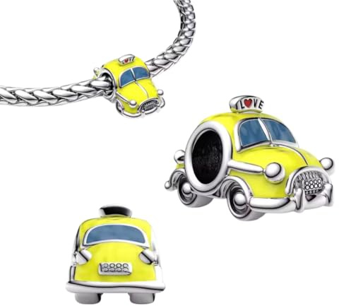 Gelbes New York Taxi-Charm aus 925er-Sterlingsilber, passend für Pandora-Charms und viele andere Charm-Armbänder.