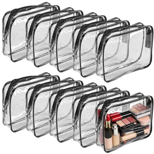 SYUTBOU 10 Stück Transparente Kosmetiktasche Klein, 18 x 14 x 5 cm PVC Durchsichtige Schminktasche Schwarz Kulturbeutel, Wasserdicht Reisefreundlich für Alltag Damen Herren