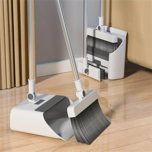 4-in-1 Foldable Broom and Dustpan Set, Multi-Purpose Cleaning Tool with Hidden Brush & Squeegee, Automatic Rebound Design