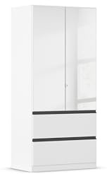 Rauch Möbel Costa, Kleiderschrank, Farbe Weiß, Breite 91 cm | Schrank, 2-türig, Spiegel, 2 Schubladen, Push-to-open, Zubehör Basic, für Schlafzimmer, Kinderzimmer, Babyzimmer, Garderobe