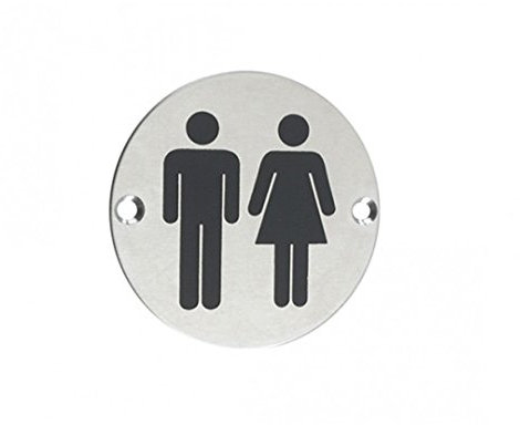 ZSS03SS Unisex Toilet Sign Sex Symbol 76mm Dia Satin Stainless Steel from The Door Handle Store