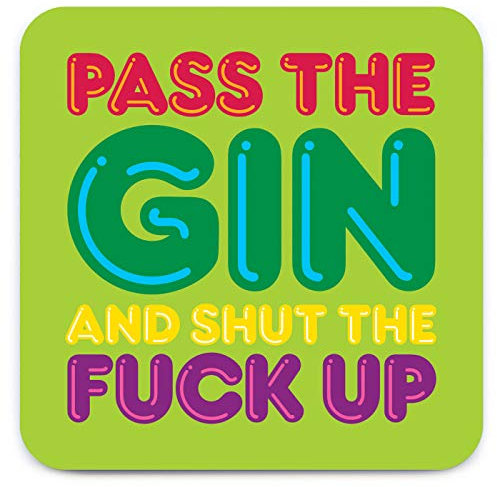 Brainbox Candy - Dessous de verre humoristique et grossier « Pass The Gin » – Petite idée de cadeau pour lui ou elle – Anniversaire des amis – Cadeau de pendaison de crémaillère – Cadeau amusant pour homme et femme.