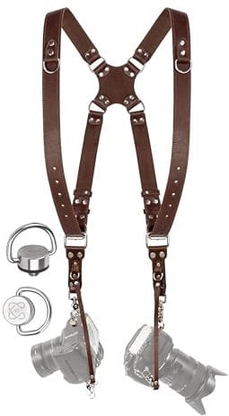 C Coiro Dual Shoulder Leather Camera Strap – Brown, Adjustable, Classic Style for DSLR/SLR