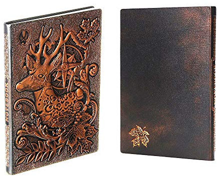 XUAN Notizbuch A5 Liniert, Hardcover, Vintage PU Leder Schönes Handgefertigt, Ruled 200 Seiten Notizheft Reise Tagebuch Journal Notebook Geschenk für kinder Männer Frauen erwachsene 3D Hirsch Kupfer