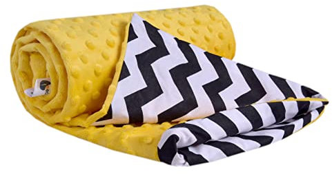 Medi Partners Krabbeldecke 100% Baumwolle 75x100cm doppelseitig multifunktional Minky Kuscheldecke für Kinderwagen weich flauschig (Zickazk mit Gelbem Minky)