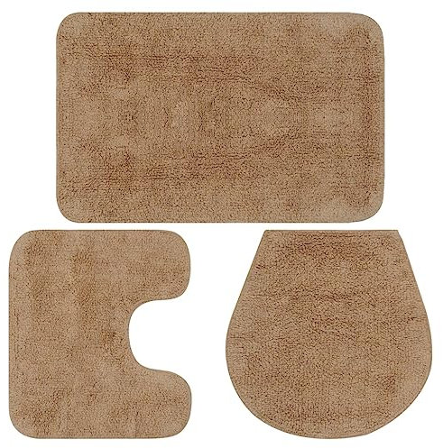 vidaXL Badematte 3-TLG. Beige Badteppich Badvorleger Deckelbezug Badezimmer