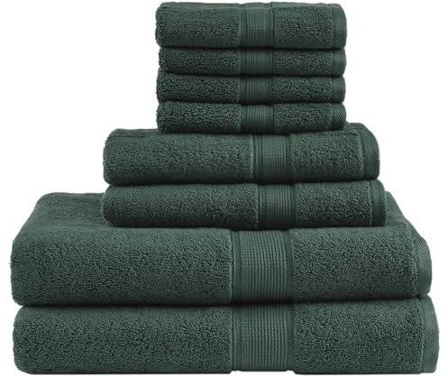 Madison Park Signature - Set di asciugamani da bagno in 100% cotone, 800 g/m², altamente assorbenti, ad asciugatura rapida, qualità alberghiera e spa, per bagno, multicolore, verde scuro, 8 pezzi