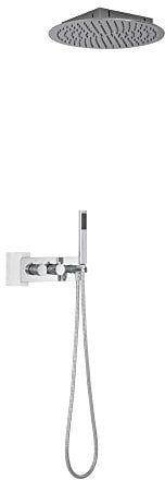 Milano Mirage Thermostatic Mixer Valve 400mm Round Recessed Shower Head Handset Hose - Chrome