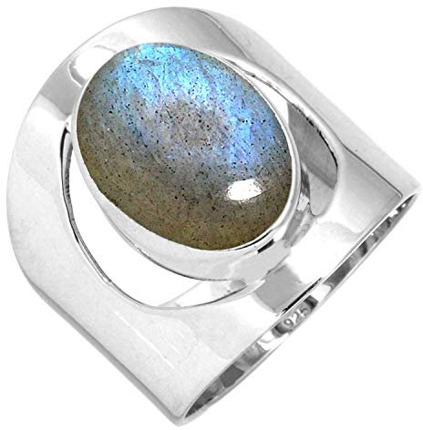 Jeweloporium 925 Silber Ringe für Frauen Grau Echt Labradorit mit Stein Mode Silber Ringe Größe 60(19.1) Halloween Geschenk Boho Schmuck