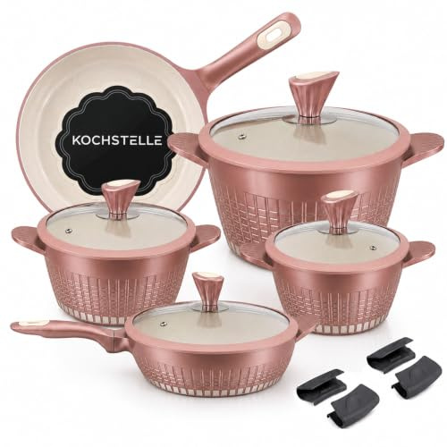 Kochstelle 13pcs Pots and Pans Set Nonstick, Marble Ceramic Coating Induction Cookware Set, Non Stick Kitchen Cooking Set with Frying Pans, Saucepans & Utensils, PFOA & PFOS Free