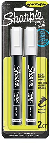 Sharpie Chalk Marker, Wet Erase Markers, White, 2 Count, Medium tip
