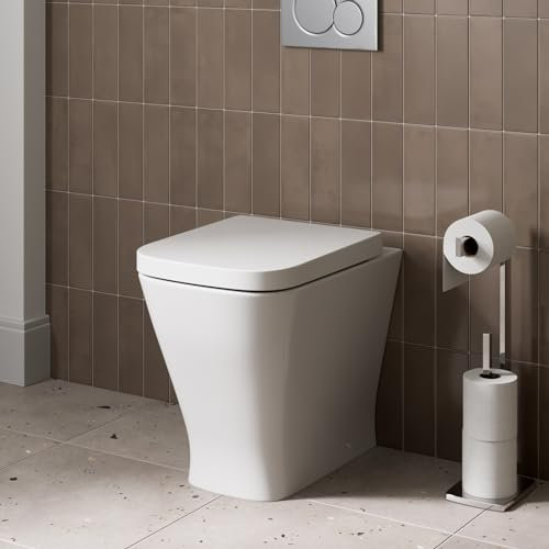 Affine® Marseille Modern Bathroom Cloakroom Back to Wall BTW Toilet Space Saving WC Toilets, Soft Close Top Fix Seat, Square Pan Ceramic, White Gloss
