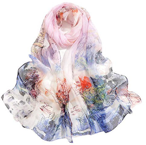 CMTOP Echarpe Soie Femme Chale Femme Mousseline de Soie Elégant Retro Foulard en Soie Fine Respirant Transparent Chifon Silk Scarf 160 * 50cm,Taille unique,Rose,Taille unique,Rose-Rose