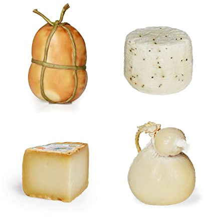 Caja de degustación de quesos italianos | Formato económico | Provola ahumado 450g, Queso Primo Sale a la pimienta 950g, Pecorino Toscano 450g y Caciocavallo clásico 750g
