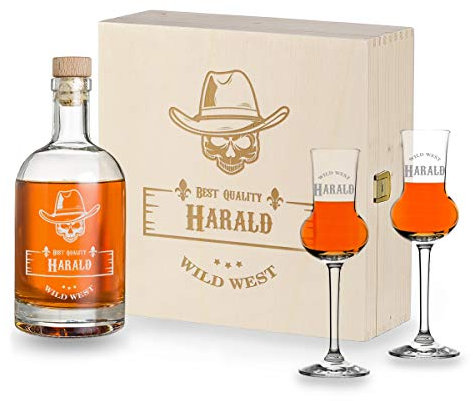 Polar-Effekt Juego de 4 Vasos de Licor con Grabado Personalizado, Vasos de 87 ml y Botella de Licor de 700 ml