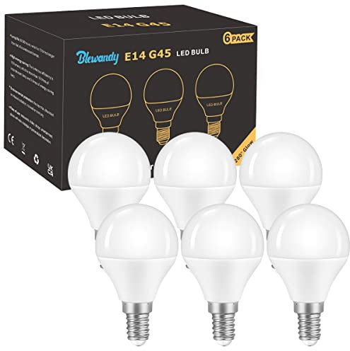 Blewandy E14 Golf Ball LED Light Bulb, Small Edison Screw G45 Bulb, 5W LED Daylight Screw in Lights Bulbs Equivalent 40W Incandescent, 500LM Cool White 6500K Non-Dimmable No Flicker, 6 Pack